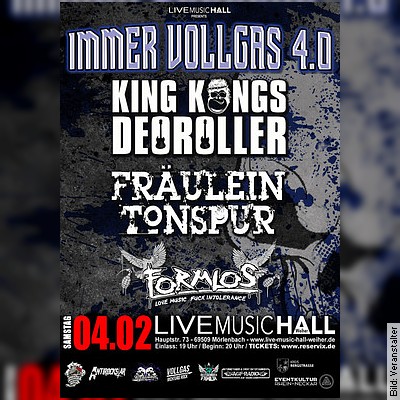 Immer Vollgas 4.0 – Bands: King Kongs Deoroller, Fäulein Tonspur, Formlos in Mörlenbach am 04.02.2023 – 20:00 Uhr