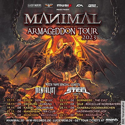MANIMAL + Mentalist + Generation Steel – Armageddon Tour 2023 in Essen am 17.11.2023 – 19:30 Uhr