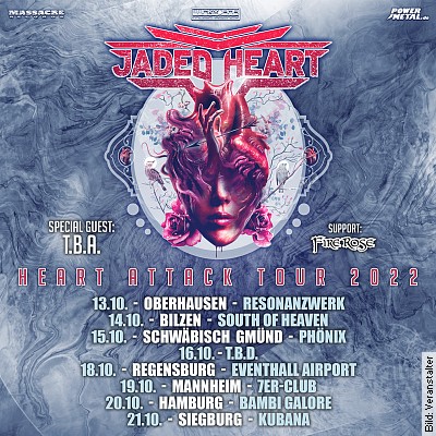 JADED HEART + TBA + FIRE ROSE – HEART ATTACK TOUR 2023 in Regensburg-Obertraubling am 20.10.2023 – 19:30 Uhr