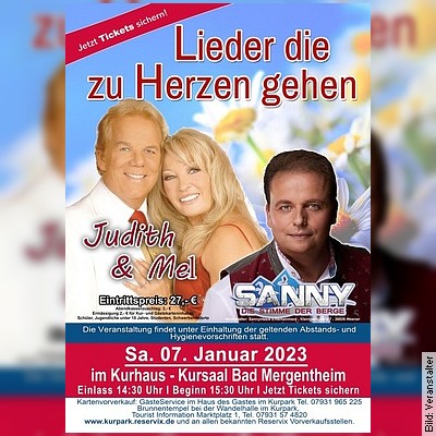 Konzert mit Sanny und Judith und Mel – Lieder die zu Herzen gehen in Bad Mergentheim am 07.01.2023 – 15:30 Uhr
